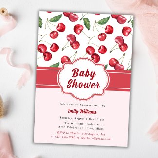 Cute Watercolor Red Cherry Baby Shower