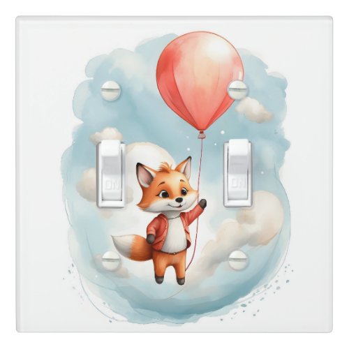 Cute Watercolor Red Fox Balloon Nursery Kid Room Light Switch Cover