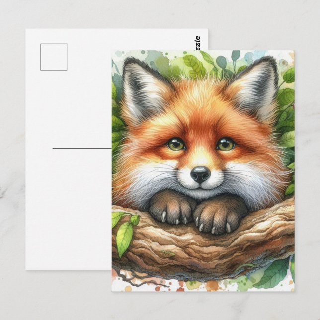 Cute Watercolor Red Fox Postcard (Front/Back)