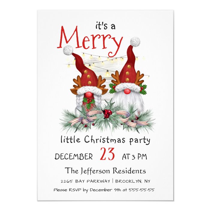 Cute Watercolor Red Gnomes Little Christmas Party Invitation | Zazzle.com