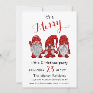 Cute Watercolor Red Gnomes Little Christmas Party Invitation