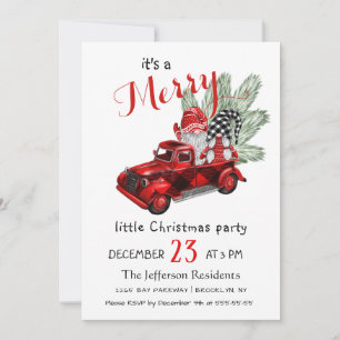 Cute Watercolor Red Gnomes Little Christmas Party Invitation