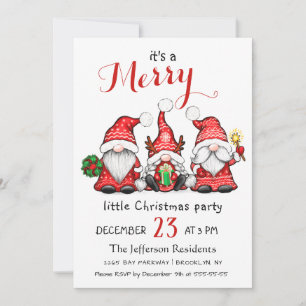 Cute Watercolor Red Gnomes Little Christmas Party Invitation