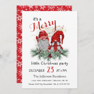 Cute Watercolor Red Gnomes Little Christmas Party Invitation