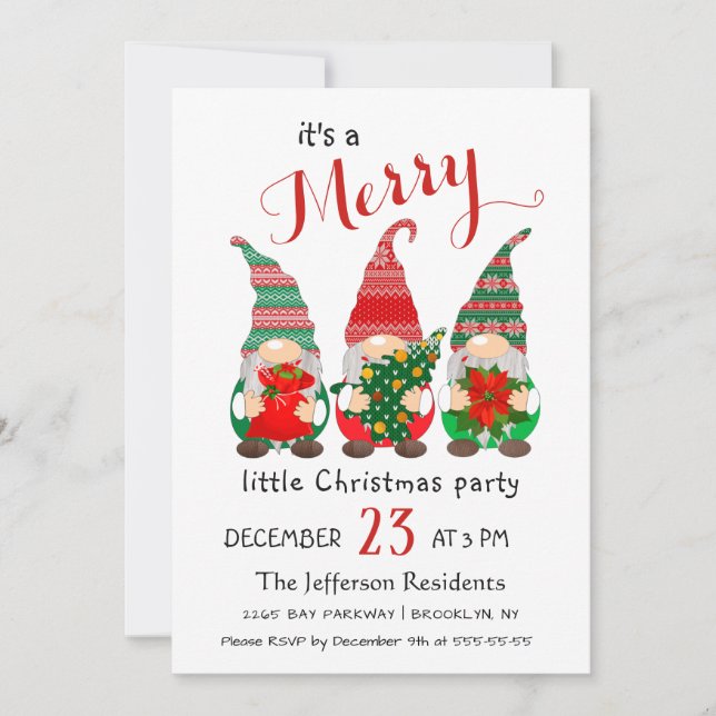 Cute Watercolor Red Gnomes Little Christmas Party Invitation (Front)
