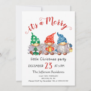 Cute Watercolor Red Gnomes Little Christmas Party Invitation