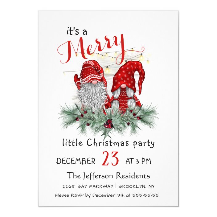Cute Watercolor Red Gnomes Little Christmas Party Invitation | Zazzle.com