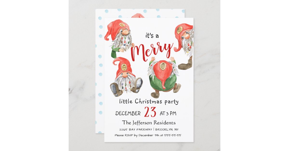 Cute Watercolor Red Gnomes Little Christmas Party Invitation | Zazzle