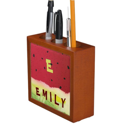 Cute Watercolor Red Green Watermelon Custom Kids Desk Organizer