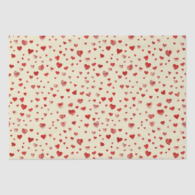 Cute Watercolor Red Hearts on Beige Tissue Paper (Front)