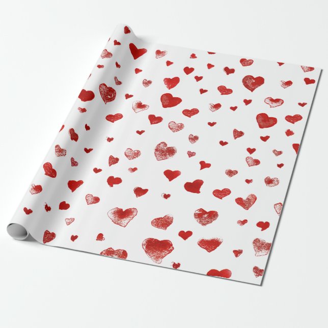 Cute Watercolor Red Hearts Wrapping Paper (Unrolled)