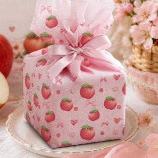 Cute Watercolor Red Pink Apple Coquette Pattern Tissue Paper