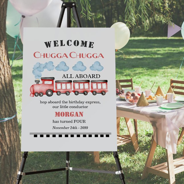 Cute Watercolor Red Train Any Age Birthday Foam Board (Creator Uploaded)