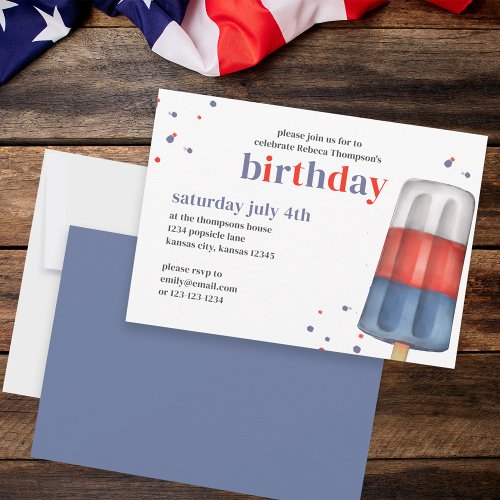 Cute Watercolor Red White Blue Popsicle Summer Invitation
