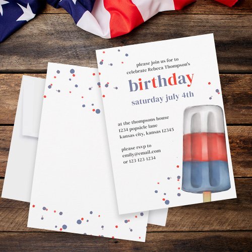 Cute Watercolor Red White Blue Popsicle Summer Invitation