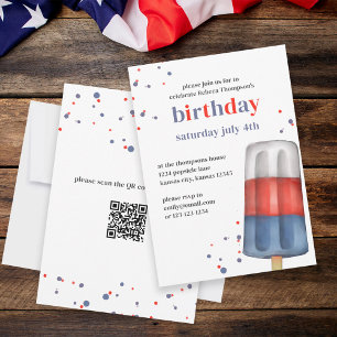 Cute Watercolor Red White Blue Summer Popsicle Invitation