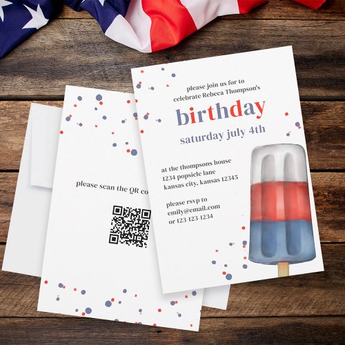 Cute Watercolor Red White Blue Summer Popsicle Invitation