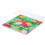 Cute Watercolor Red & Yellow Floral Biscay Green Acrylic Tray