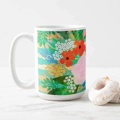 Cute Watercolor Red  Yellow Floral Biscay Green Coffee Mug