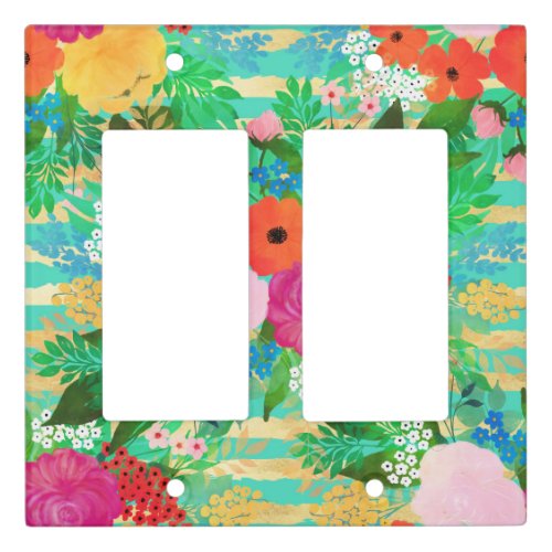 Cute Watercolor Red  Yellow Floral Biscay Green Light Switch Cover