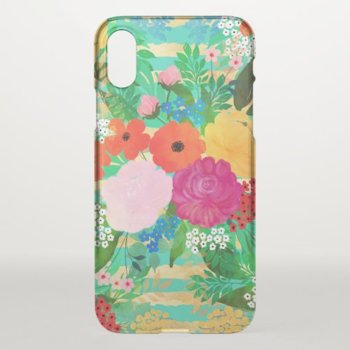 Cute Watercolor Red  Yellow Floral Biscay Green iPhone X Case