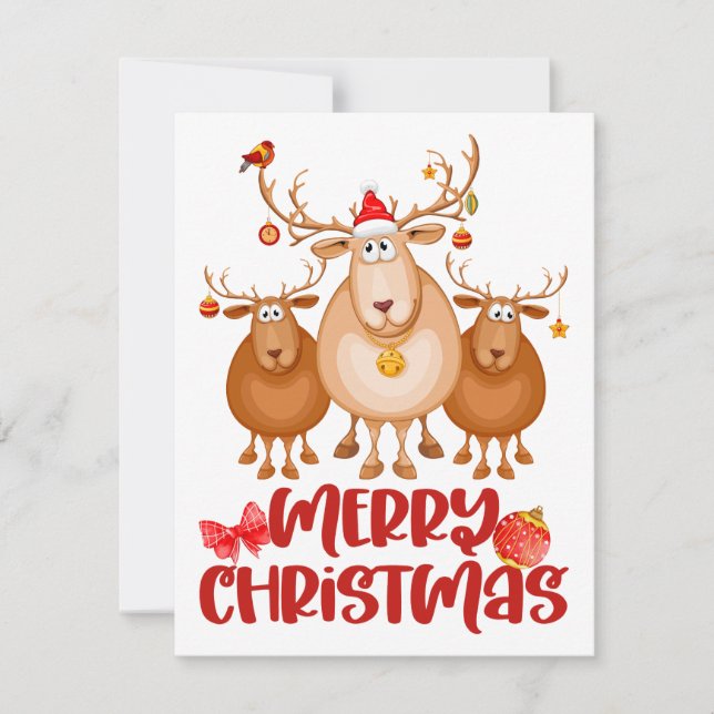 Cute Watercolor Reindeer Christmas Card (Front)