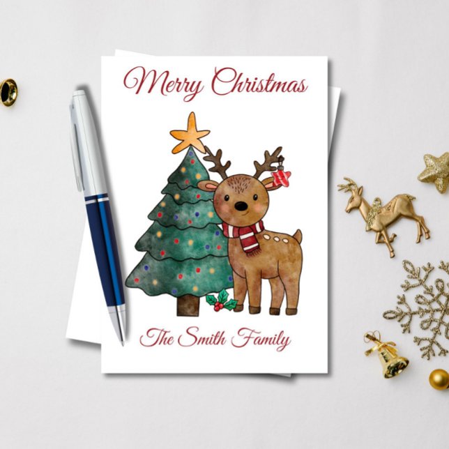 Cute Watercolor Reindeer Christmas  Card (Creator Uploaded)