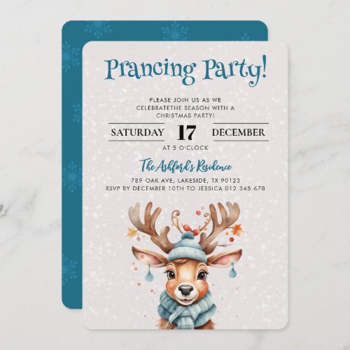 Cute Watercolor Reindeer Christmas Holiday Party Invitation