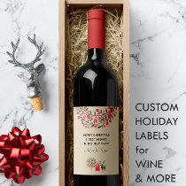 Cute Watercolor Reindeer Earth Tone or Any Color Wine Label