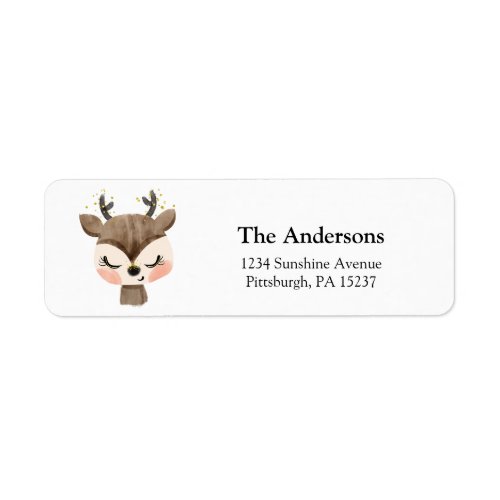 Cute Watercolor Reindeer Return Address Label
