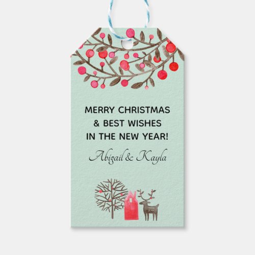 Cute Watercolor Reindeer Sea Green or Any Color Gift Tags