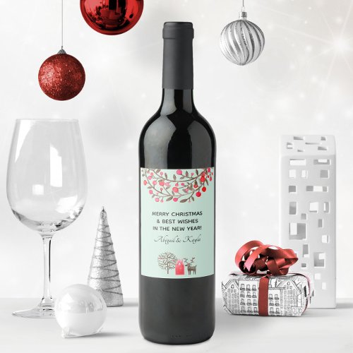 Cute Watercolor Reindeer Sea Green or Any Color Wine Label