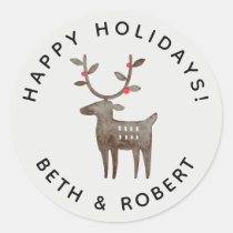 Cute Watercolor Reindeer | Smoke White - Any Color Classic Round Sticker