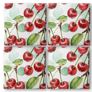Cute Watercolor Retro Cherries Pattern Ceramic Tile