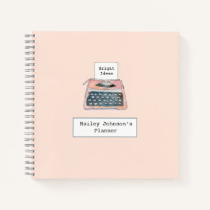 Cute watercolor retro typewriter pink notebook