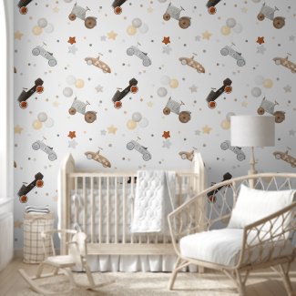 Cute Watercolor Retro Vintage Toy Cars Nursery