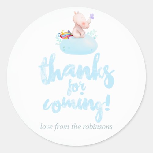 Cute Watercolor Rhino Unicorn Baby Boy Shower Classic Round Sticker