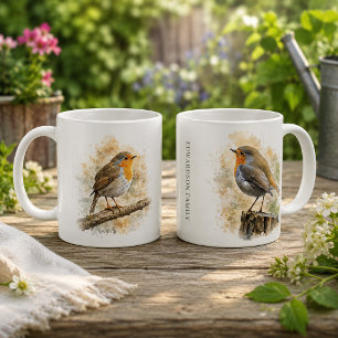 Cute watercolor robin bird monogrammed coffee mug