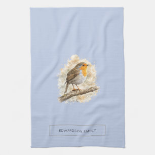 Cute watercolor Robin bird personalized Kitchen Towel