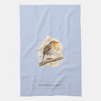 Cute watercolor Robin bird personalized Kitchen Towel