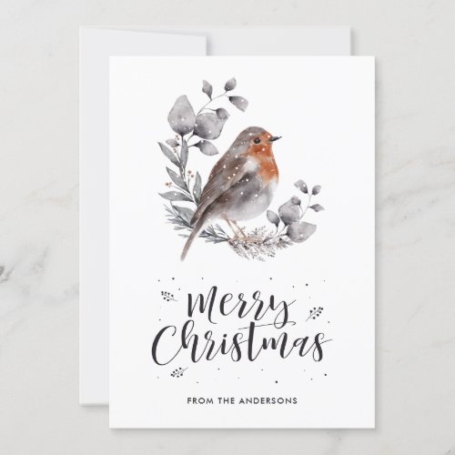 Cute Watercolor Robin Bird Snowy Christmas Cards