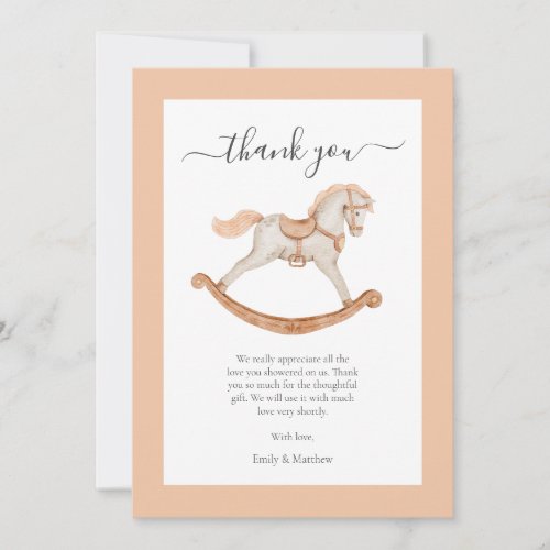 Cute Watercolor Rocking Horse Baby Shower   Thank You Card