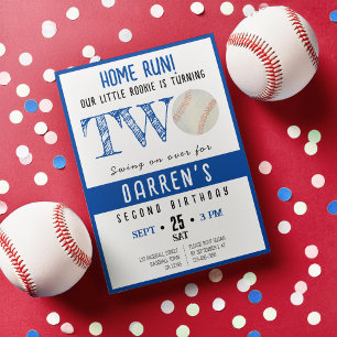 Cute Watercolor Rookie Baseball Boy 2nd Birthday Invitation