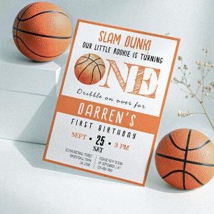 Cute Watercolor Rookie Basketball 1st Birthday Invitation