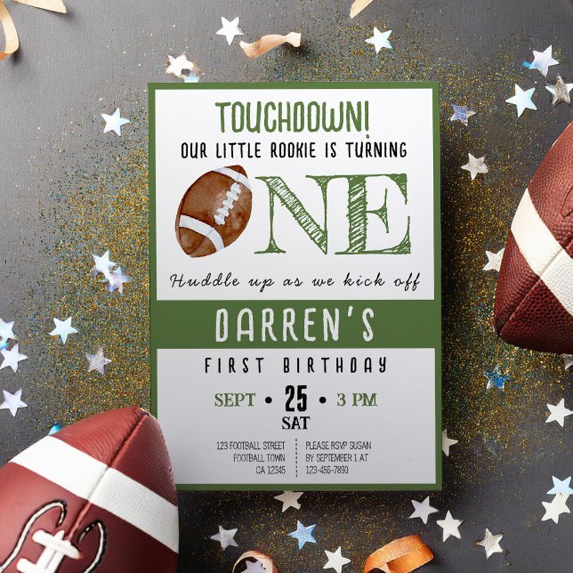 Cute Watercolor Rookie Football 1st Birthday Invitation (Creator Uploaded)