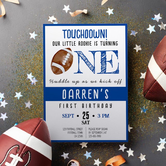 Cute Watercolor Rookie Football Boy 1st Birthday Invitation (Creator Uploaded)