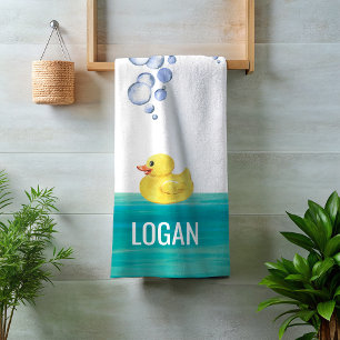 Cute Watercolor Rubber Duck Bathtub Bubble Bath Bath Towel Set