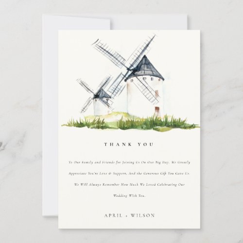Cute Watercolor Rustic Farm Windmill Theme Wedding Thank You Card