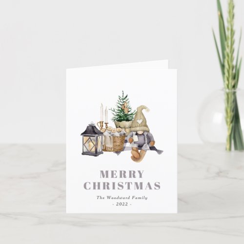 Cute Watercolor Rustic Gnome Holiday Card
