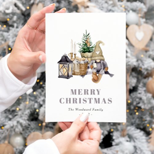 Cute Watercolor Rustic Gnome Holiday Postcard